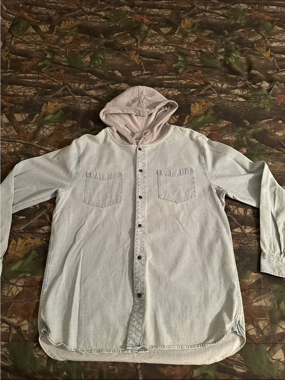 PacSun Light Blue Denim Hooded Button-Up Jacket